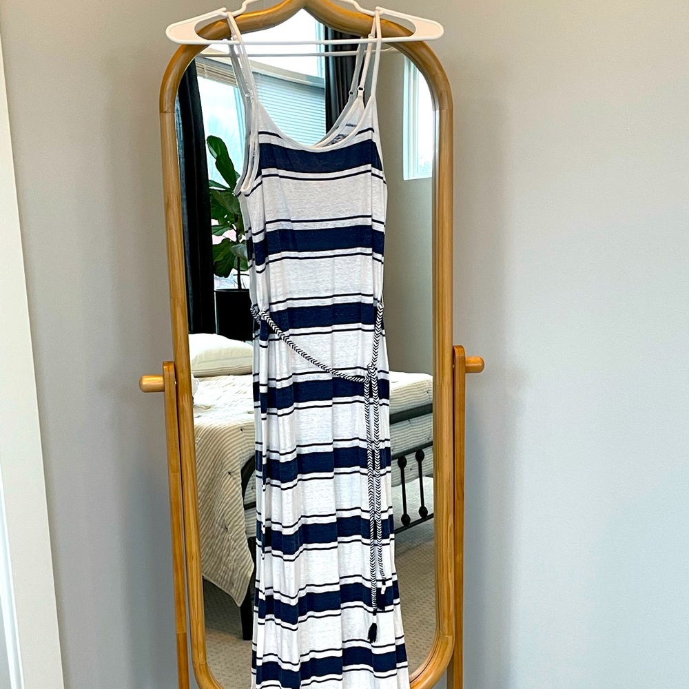 Aerie Tie Waist Cotton Striped Maxi Dress Sz S